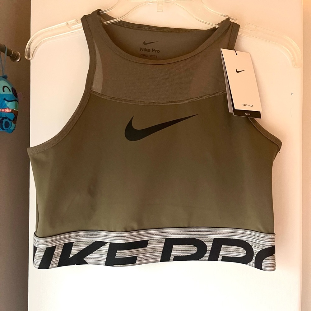 Nike Pro Sports Bra Olive Green and Black - Picture 2 of 11